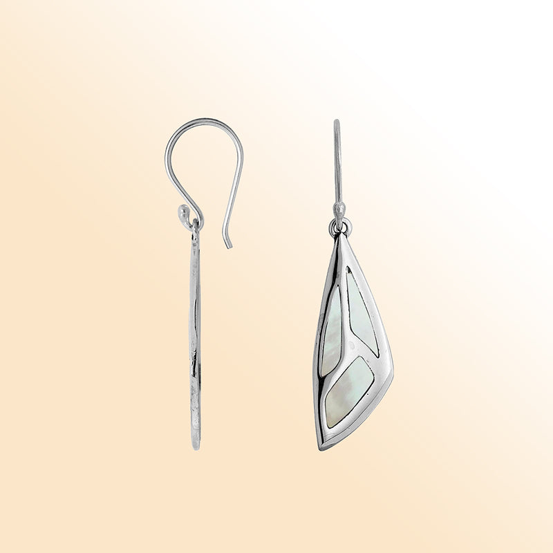 Sterling Silver Mother Of Pearl Geometric Earrings With Polished Silver Design