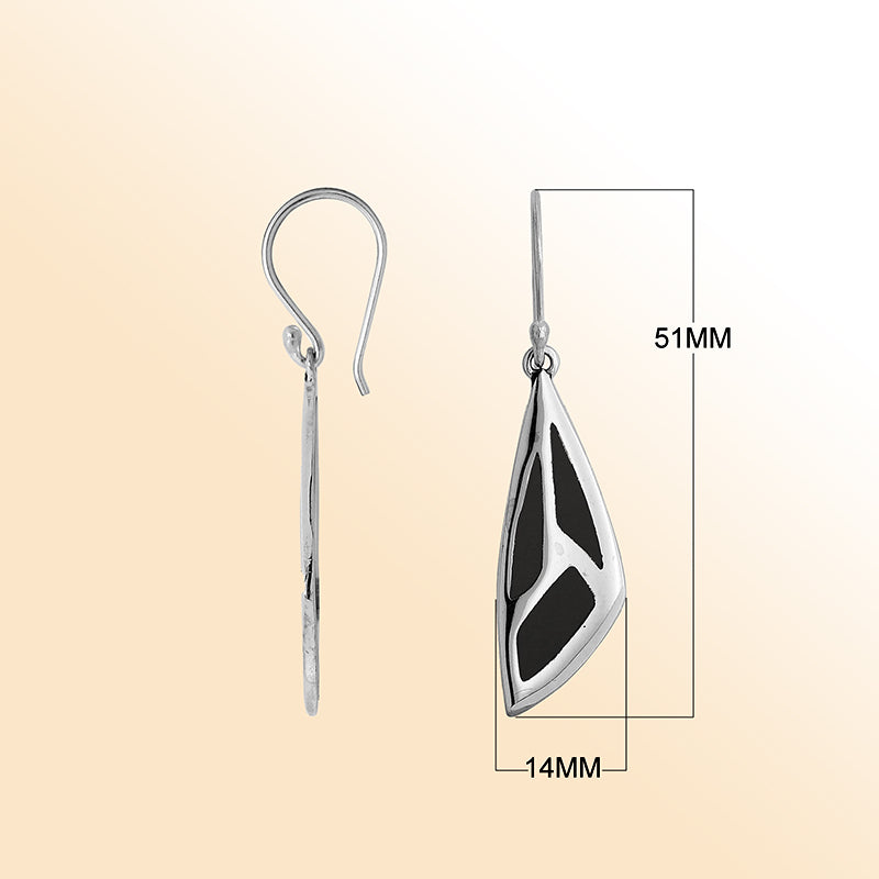 Sterling Silver Black Shell Geometric Earrings With Polished Silver Design