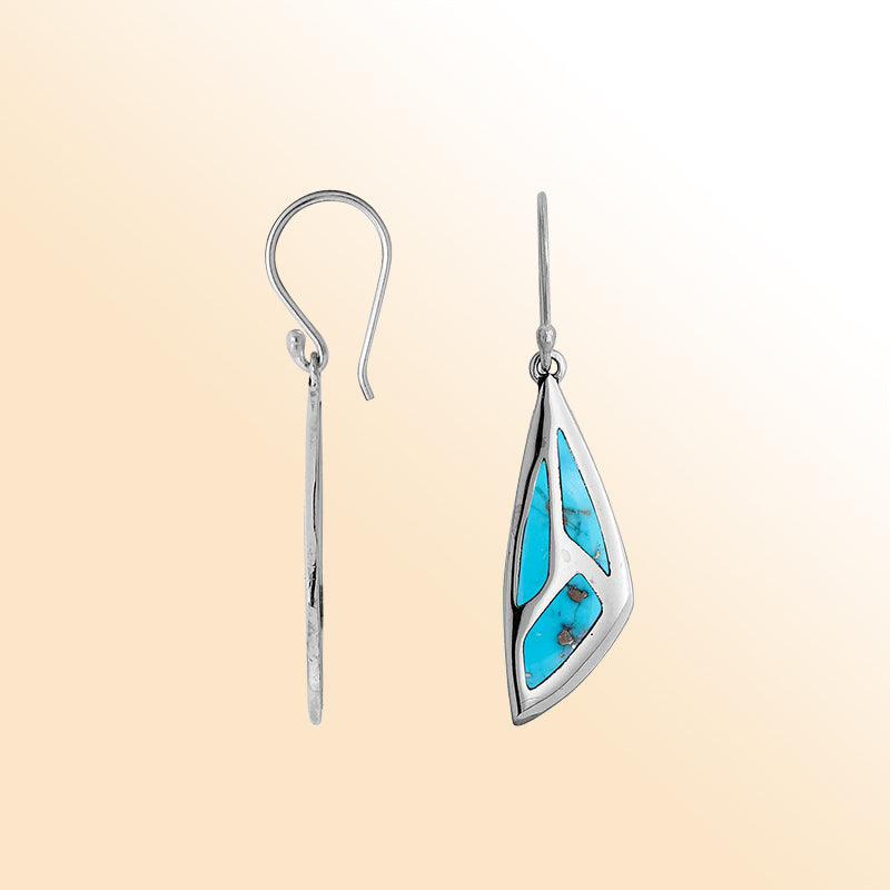 Sterling Silver Turquoise Shell Geometric Earrings With Polished Silver Design