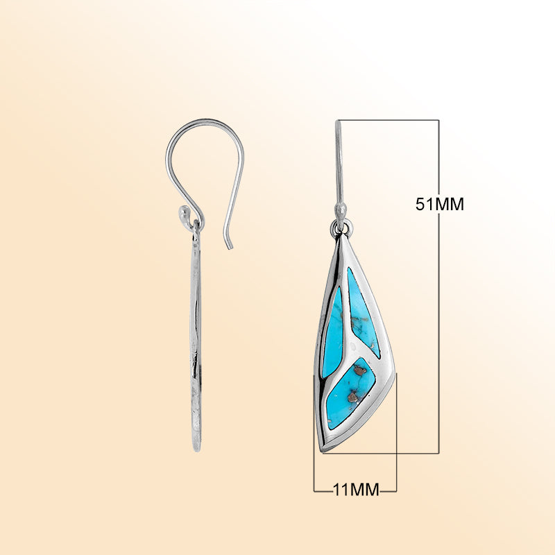 Sterling Silver Turquoise Shell Geometric Earrings With Polished Silver Design