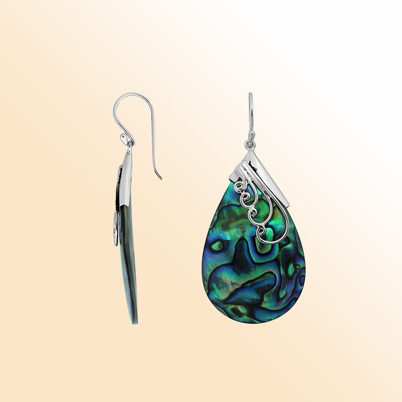 Elegant Sterling Silver Earrings With Abalone Shell Teardrops