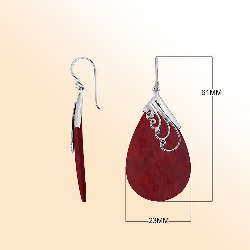 Elegant Sterling Silver Earrings With Red Coral Teardrops