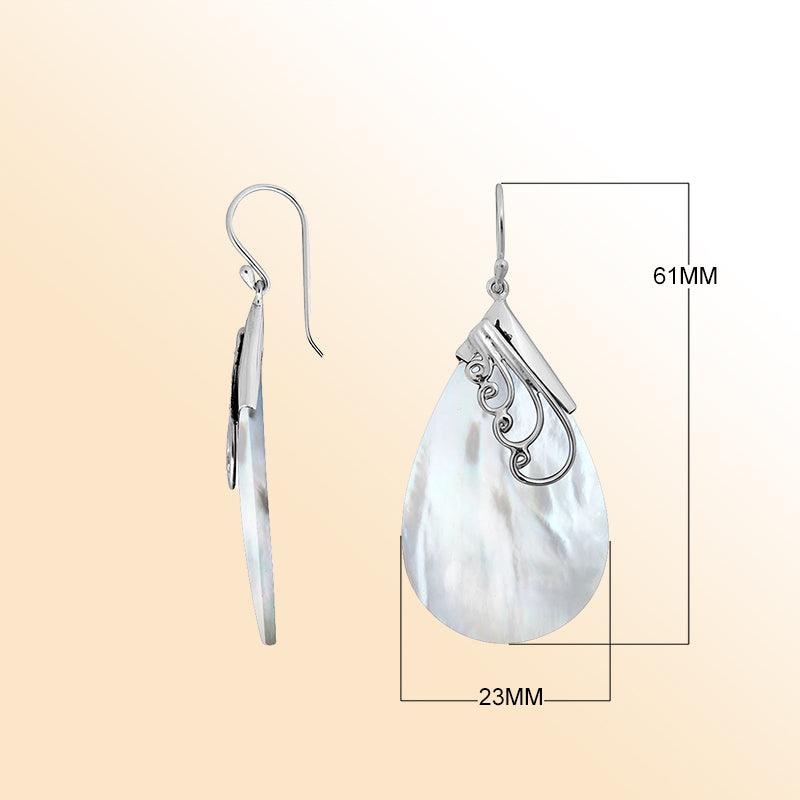 Elegant Sterling Silver Earrings With Mother Of Pearl Teardrops