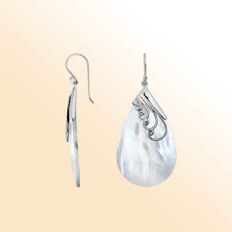 Elegant Sterling Silver Earrings With Mother Of Pearl Teardrops