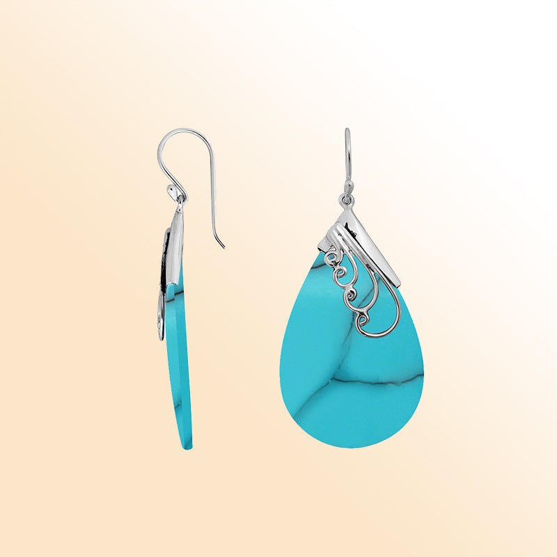 Elegant Sterling Silver Earrings With Turquoise Shell Teardrops