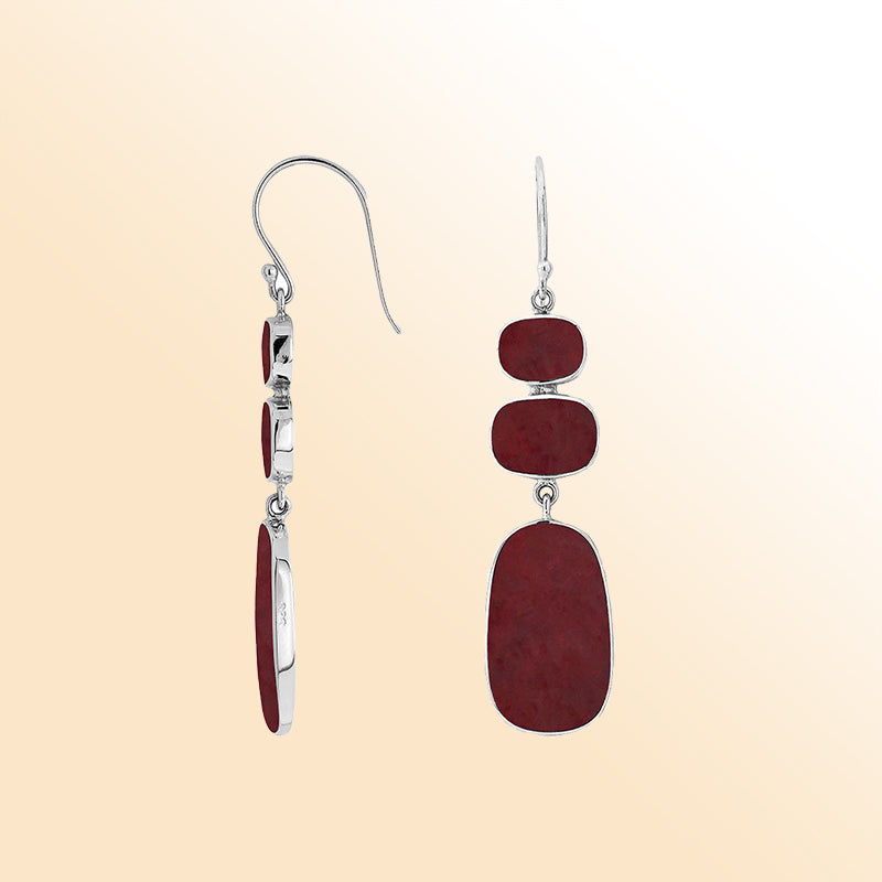 Elegant Sterling Silver Earrings With Red Coral Drops