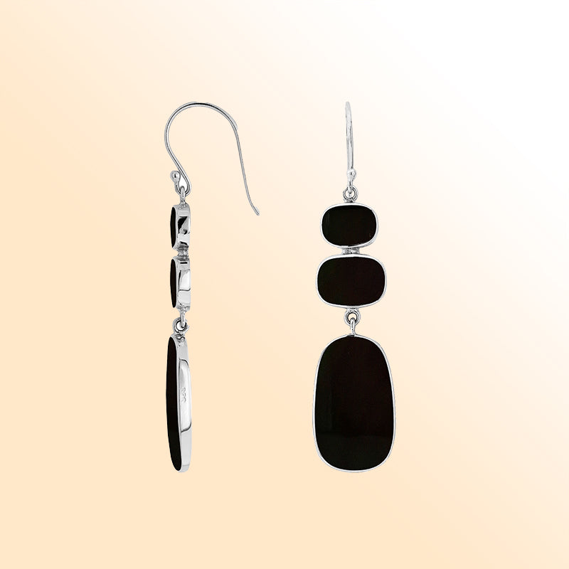 Elegant Sterling Silver Earrings With Black Shell Drops