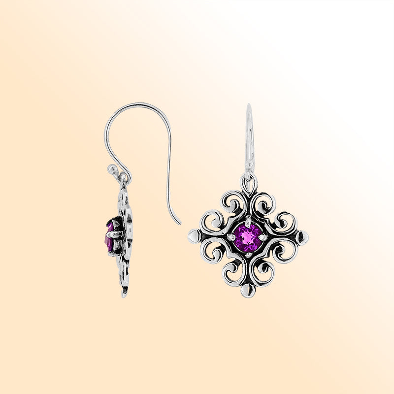 Elegant Sterling Silver Earrings With Amethyst Quartz