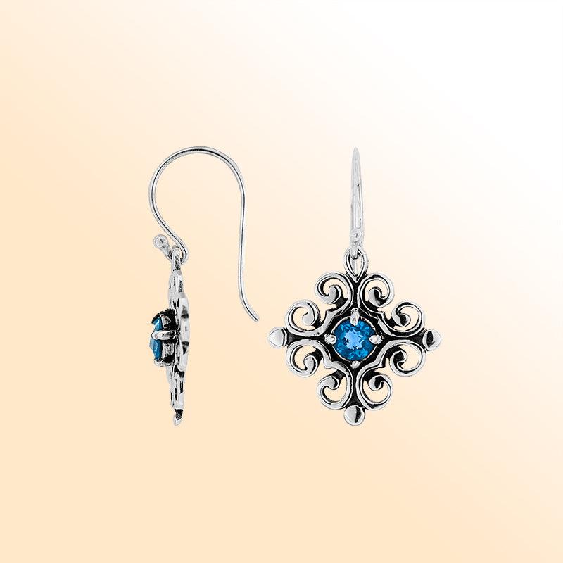 Elegant Sterling Silver Earrings With Blue Topaz Quartz
