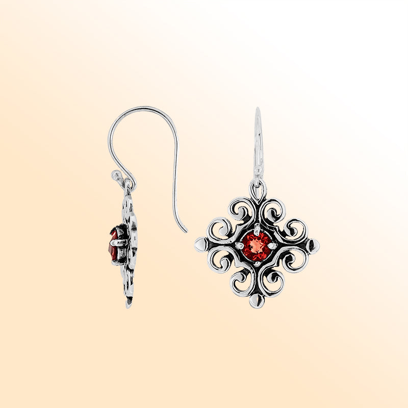 Elegant Sterling Silver Earrings With Garnet Quartz