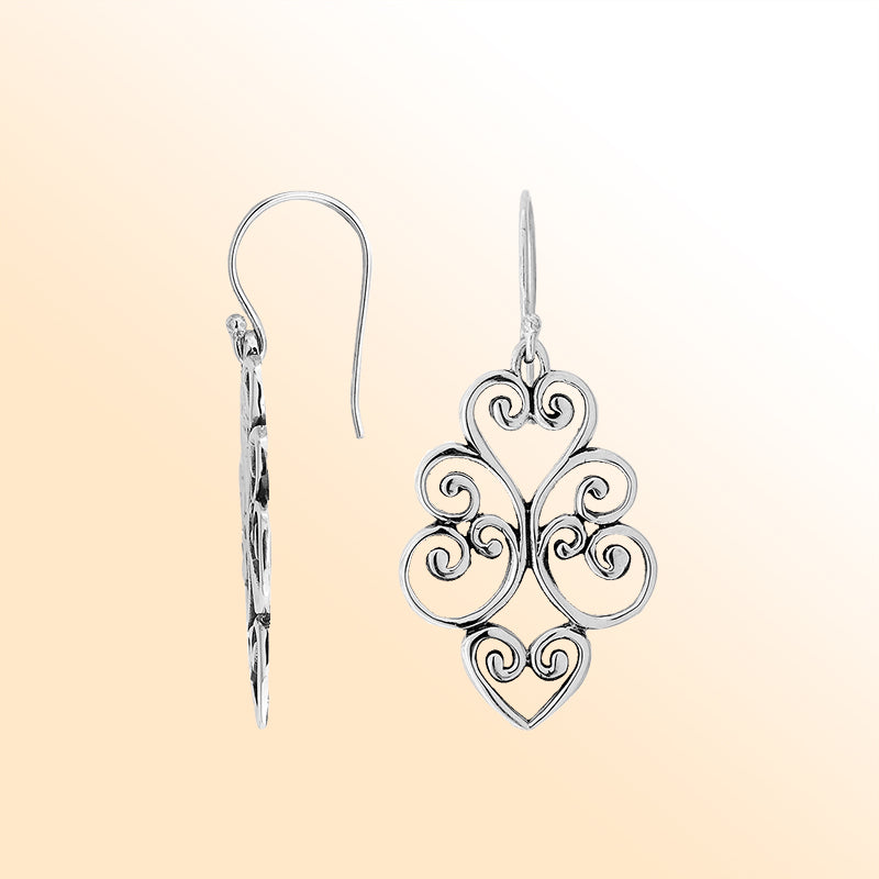 Elegant Sterling Silver Heart Swirl Earrings