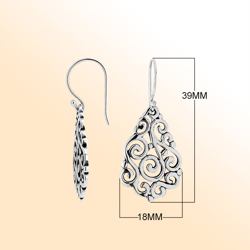 Elegant Sterling Silver Teardrop Earrings With Swirl Filigree