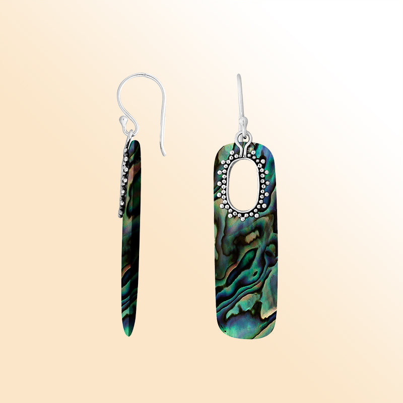 Elegant Sterling Silver Abalone Shell Long Earrings