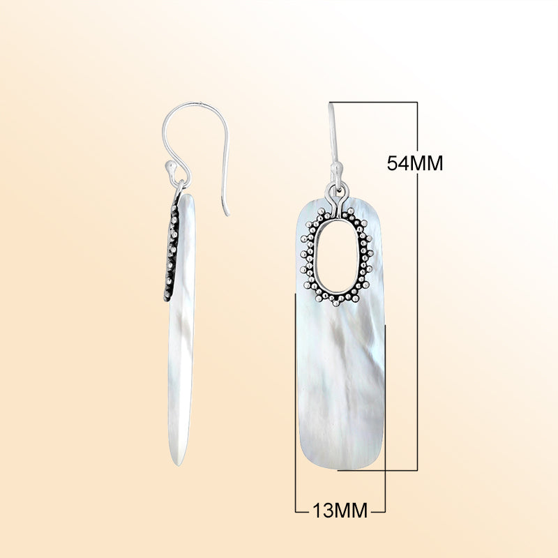 Artistic Mother Of Pearl Sterling Silver Oval Frame Earwire Earrings