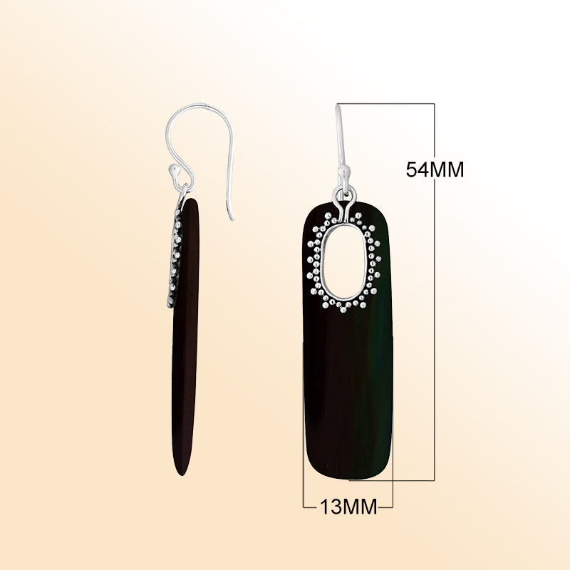 Artistic Black Shell Sterling Silver Oval Frame Earwire Earrings