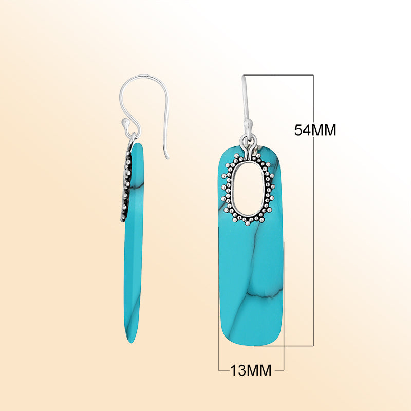 Artistic Turquoise Shell Sterling Silver Oval Frame Earwire Earrings