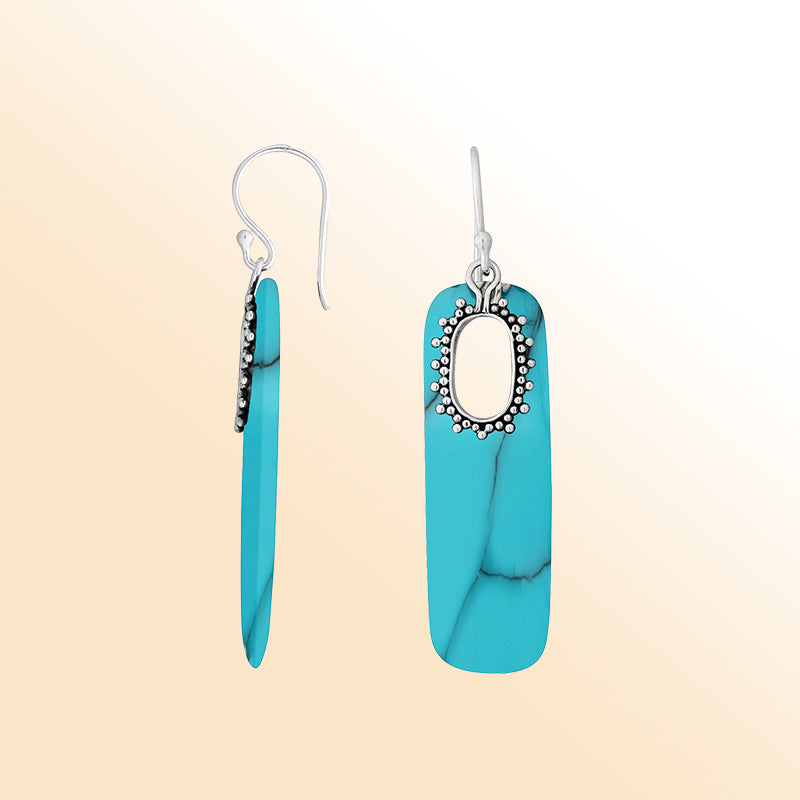 Artistic Turquoise Shell Sterling Silver Oval Frame Earwire Earrings