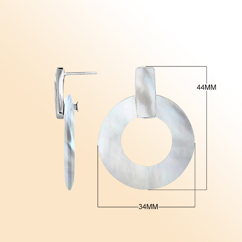 Artistic Mother Of Pearl Sterling Silver Round Hoop Push Back Earrings