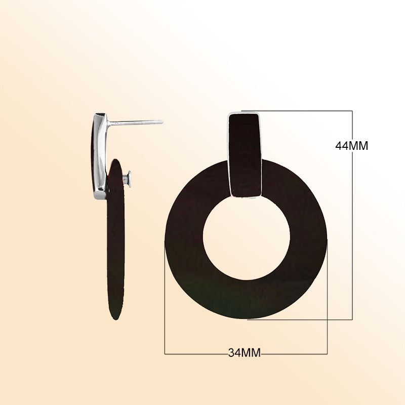 Artistic Black Shell Sterling Silver Round Hoop Push Back Earrings