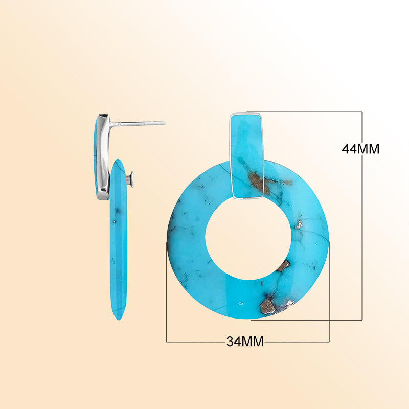 Artistic Turquoise Shell Sterling Silver Round Hoop Push Back Earrings