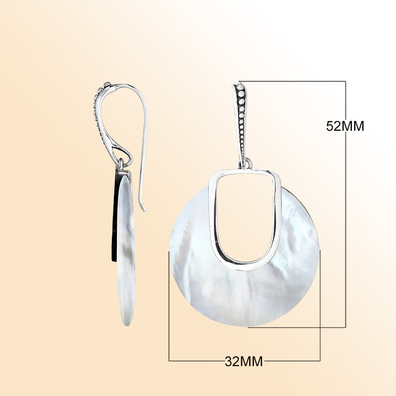 Artistic Mother Of Pearl Sterling Silver Round Drop Earwire Earrings