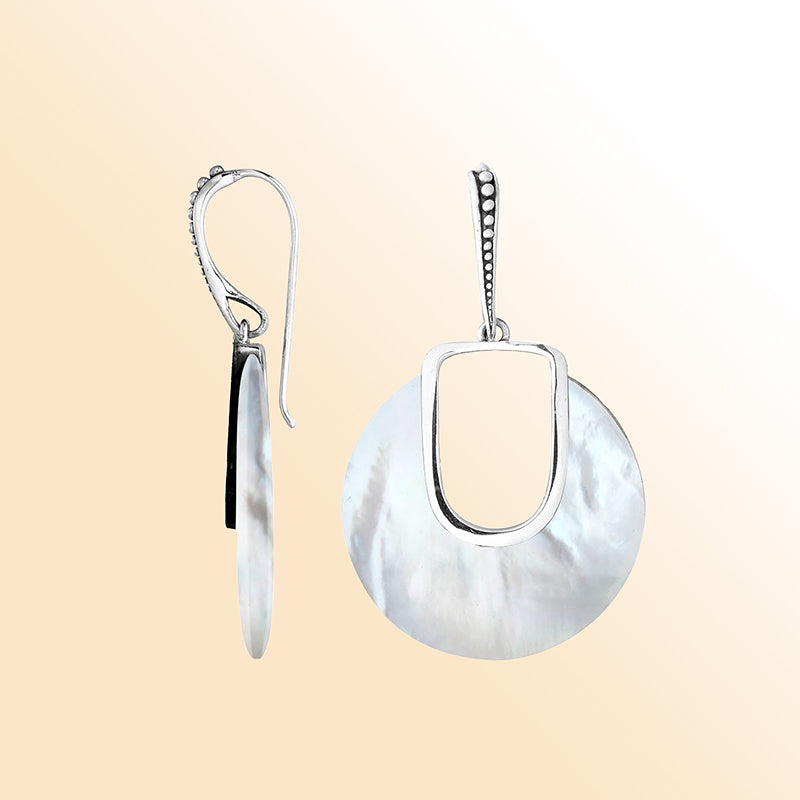 Artistic Mother Of Pearl Sterling Silver Round Drop Earwire Earrings