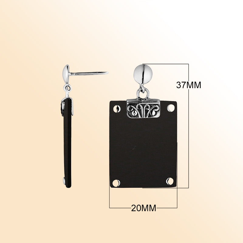 Artistic Black Shell Sterling Silver Rectangular Drop Push Back Earrings