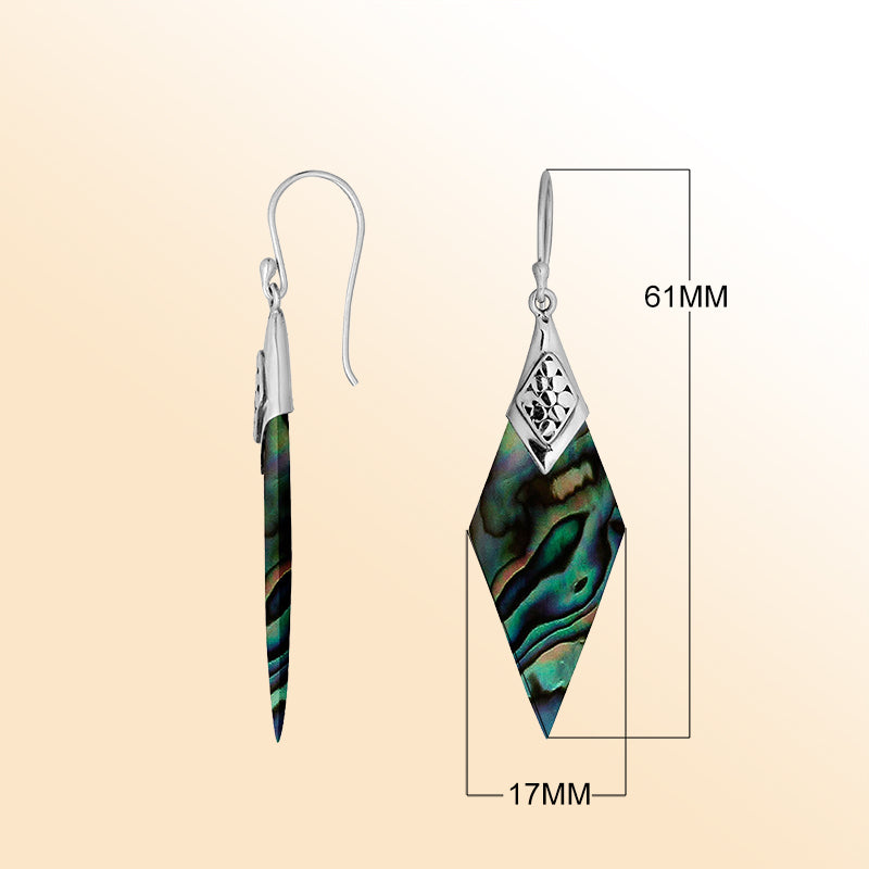 Artistic Abalone Shell Sterling Silver Diamond Drop Earwire Earrings