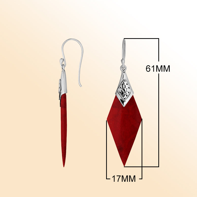 Artistic Red Coral Sterling Silver Diamond Drop Earwire Earrings