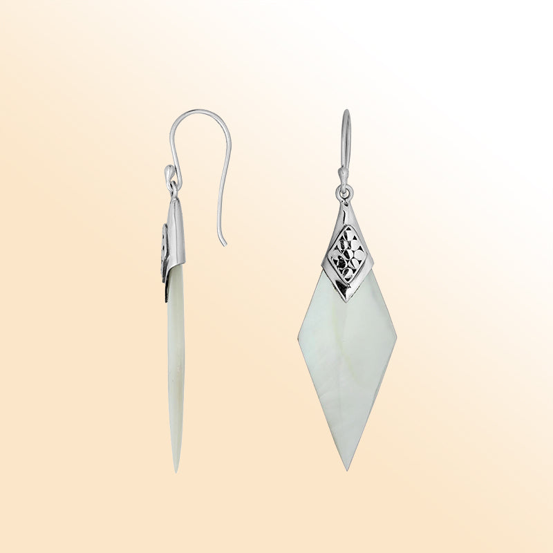 Artistic Mother Of Pearl Sterling Silver Diamond Drop Earwire Earrings