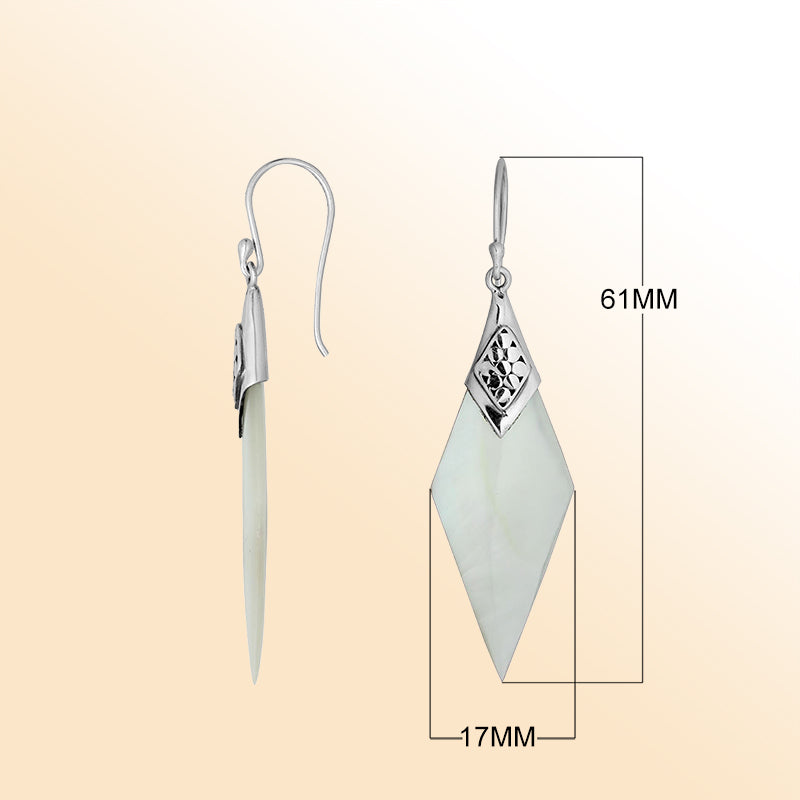 Artistic Mother Of Pearl Sterling Silver Diamond Drop Earwire Earrings