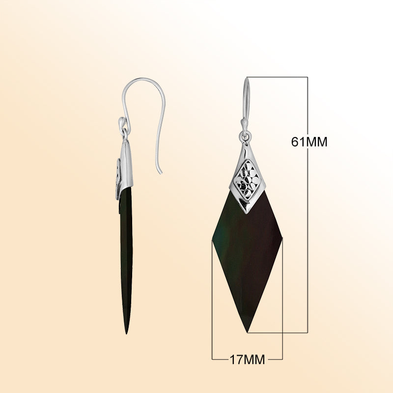 Elegant Silver Black Shell Earrings With Filigree