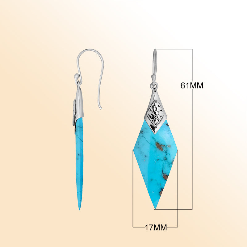 Elegant Silver Turquoise Shell Earrings With Filigree