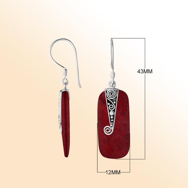 Elegant Silver Red Coral Earrings With Spiral Filigree