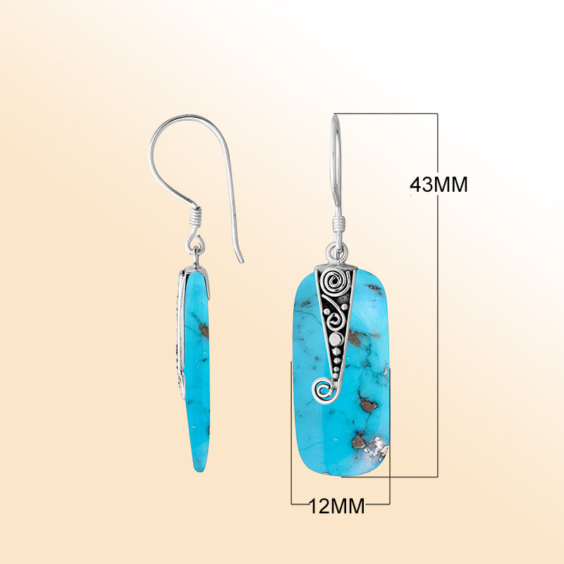 Elegant Silver Turquoise Shell Earrings With Spiral Filigree