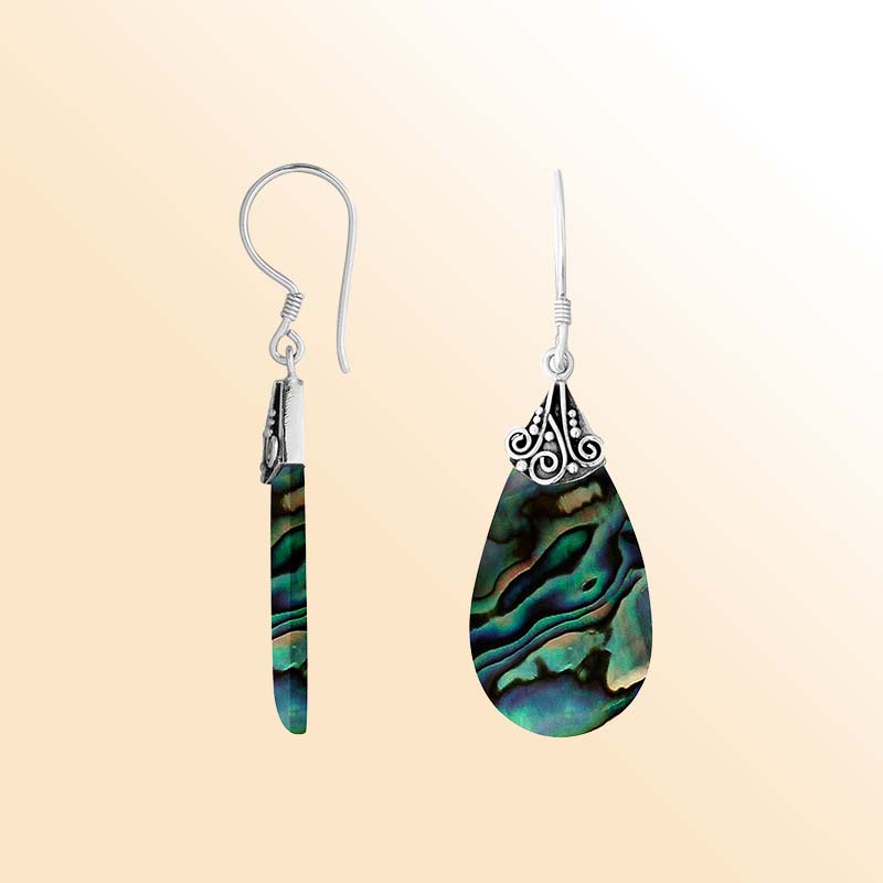 Elegant Silver Abalone Shell Teardrop Earrings