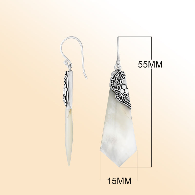 Elegant Silver Mother Of Pearl Earrings With Filigree