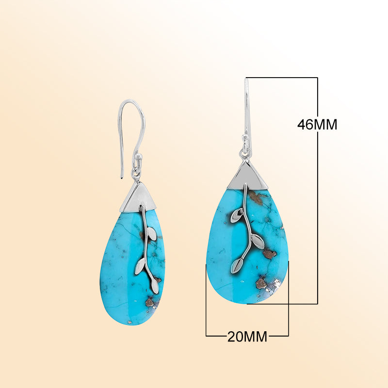 Artistic turquoise shell silver teardrop earrings