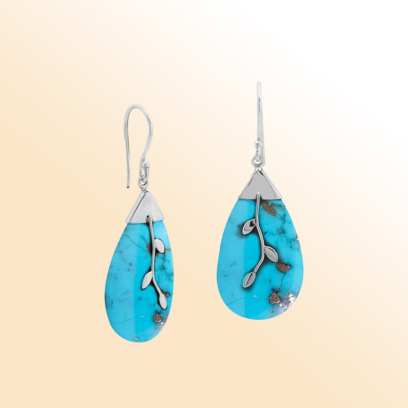 Artistic turquoise shell silver teardrop earrings
