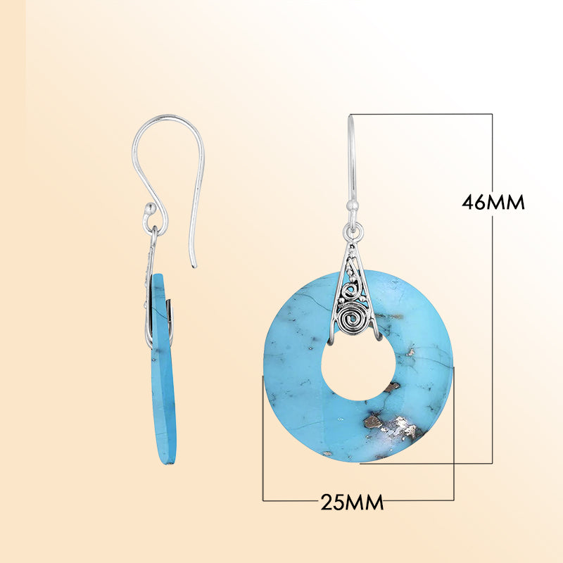 Artistic turquoise shell round silver earrings