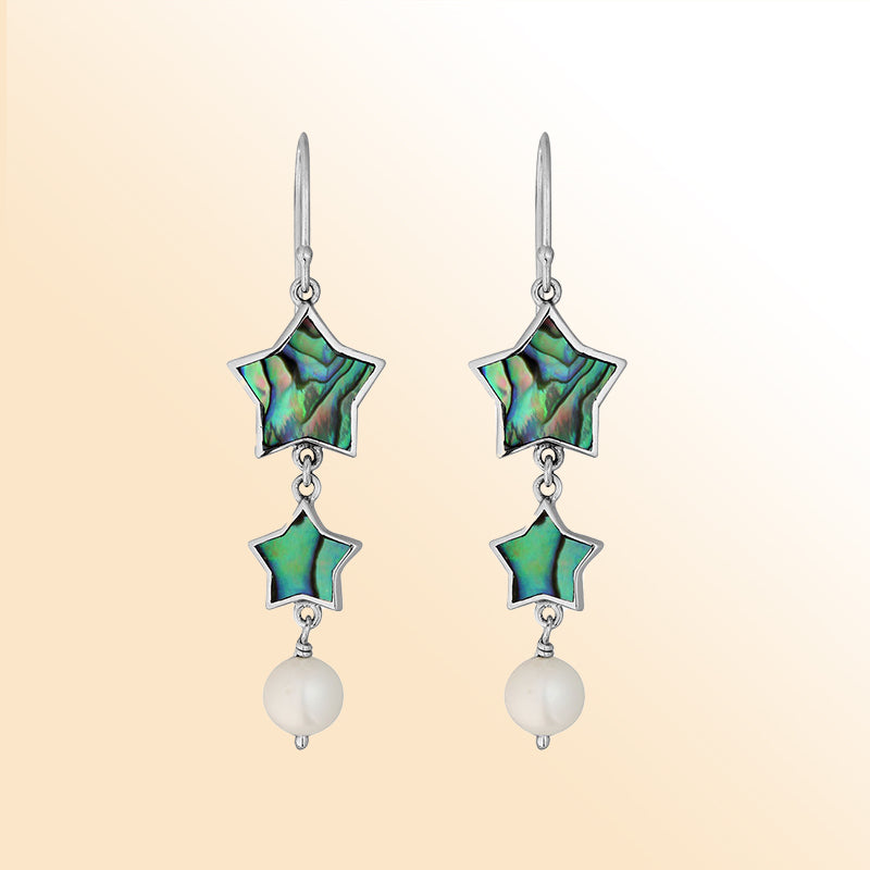 Artistic abalone star earrings with pearl