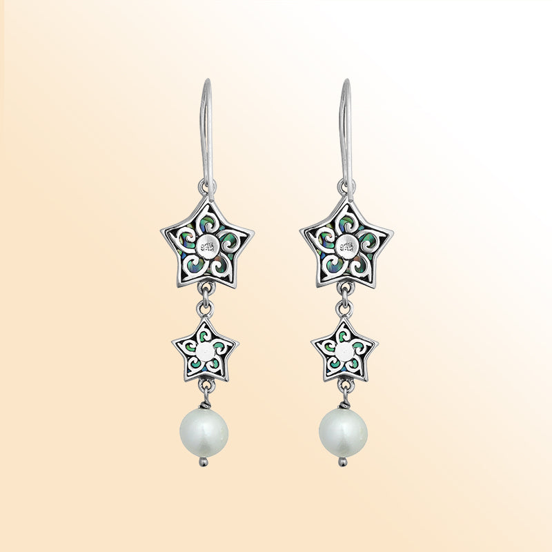Artistic abalone star earrings with pearl