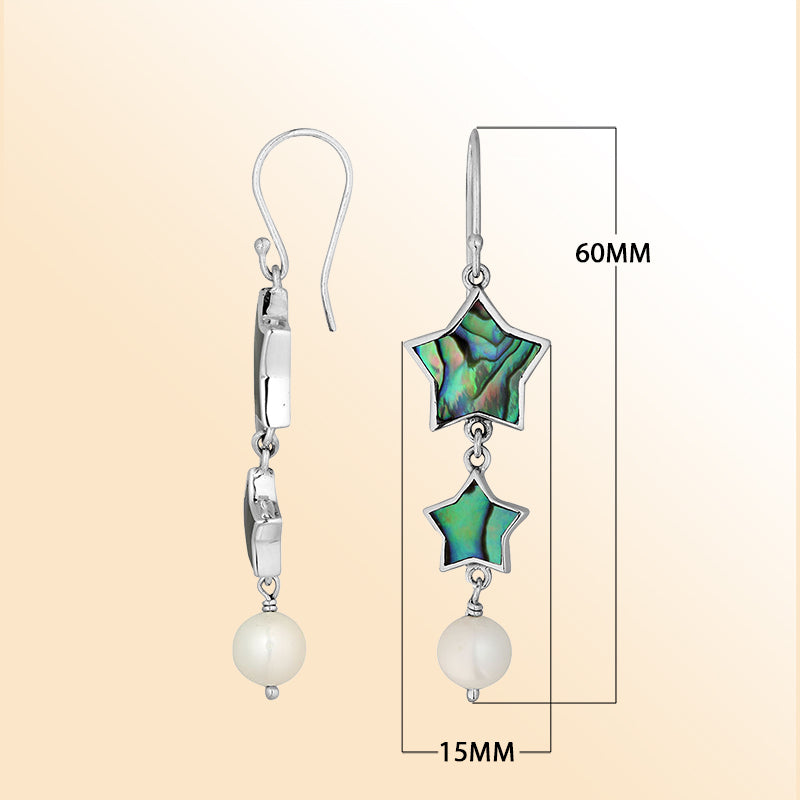 Artistic abalone star earrings with pearl