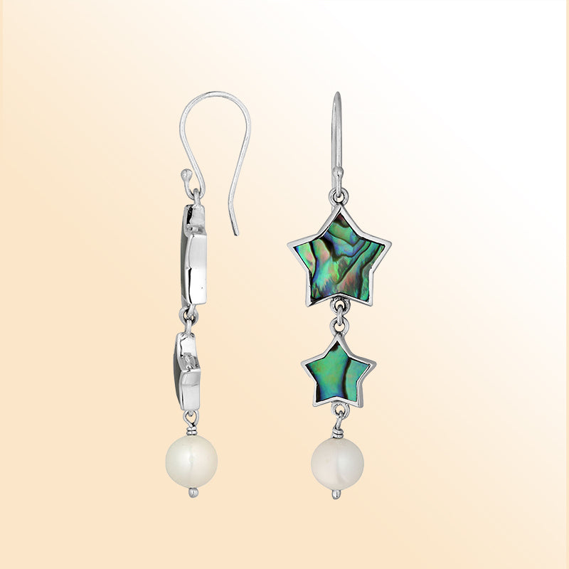 Artistic abalone star earrings with pearl