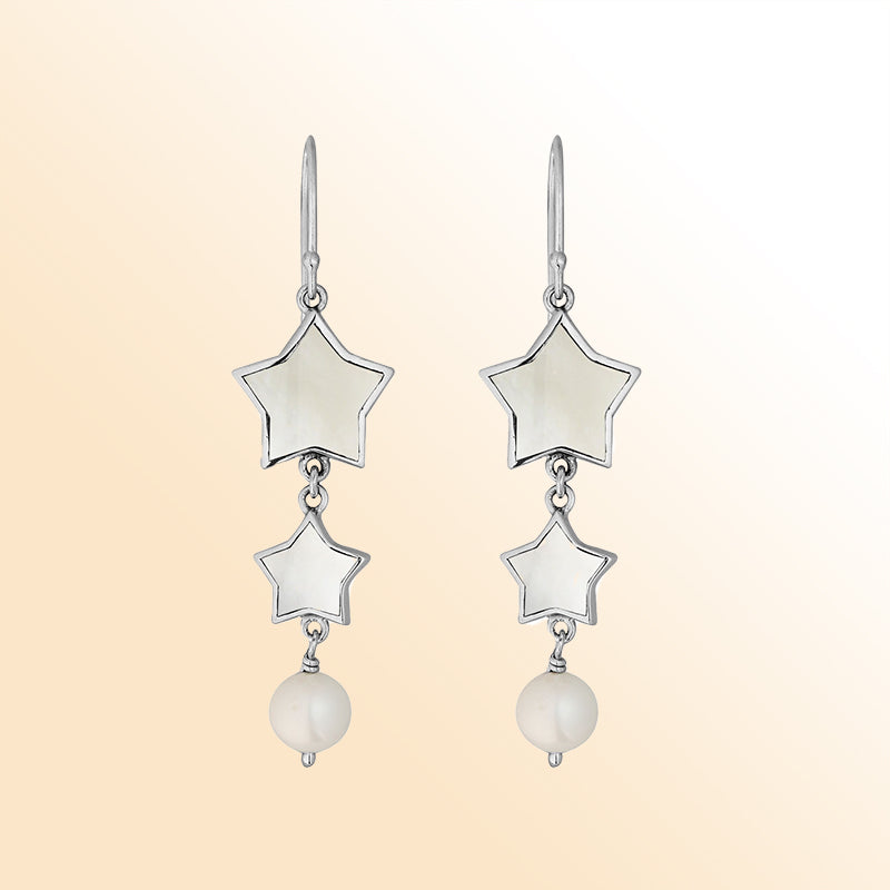 Artistic Mother Of Pearl star earrings with pearl