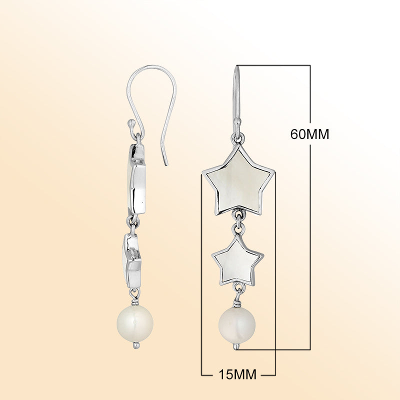 Artistic Mother Of Pearl star earrings with pearl