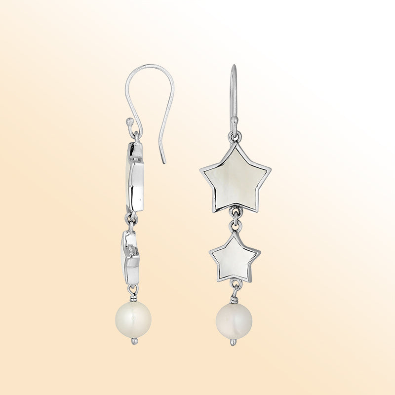 Artistic Mother Of Pearl star earrings with pearlArtistic Mother Of Pearl star earrings with pearl