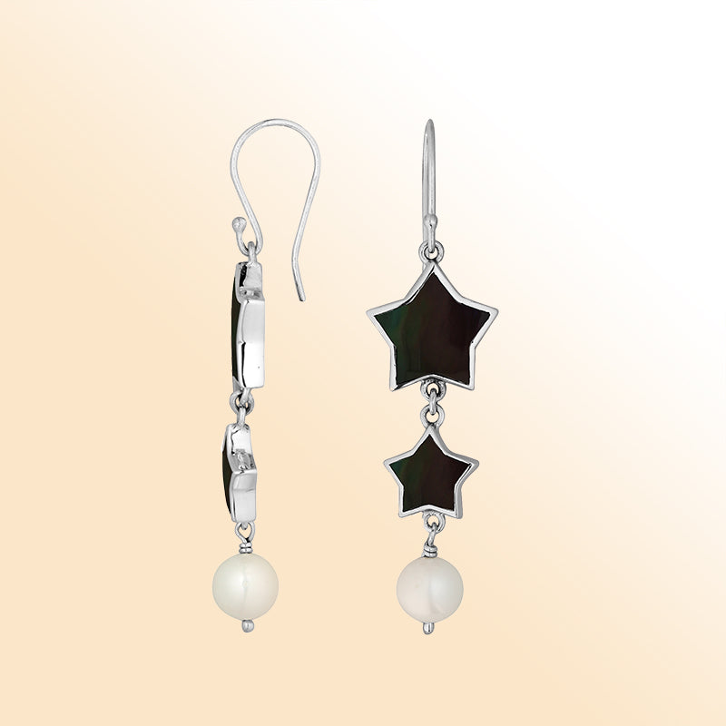 Artistic black shell star earrings with pearl