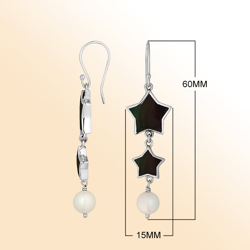 Artistic black shell star earrings with pearl