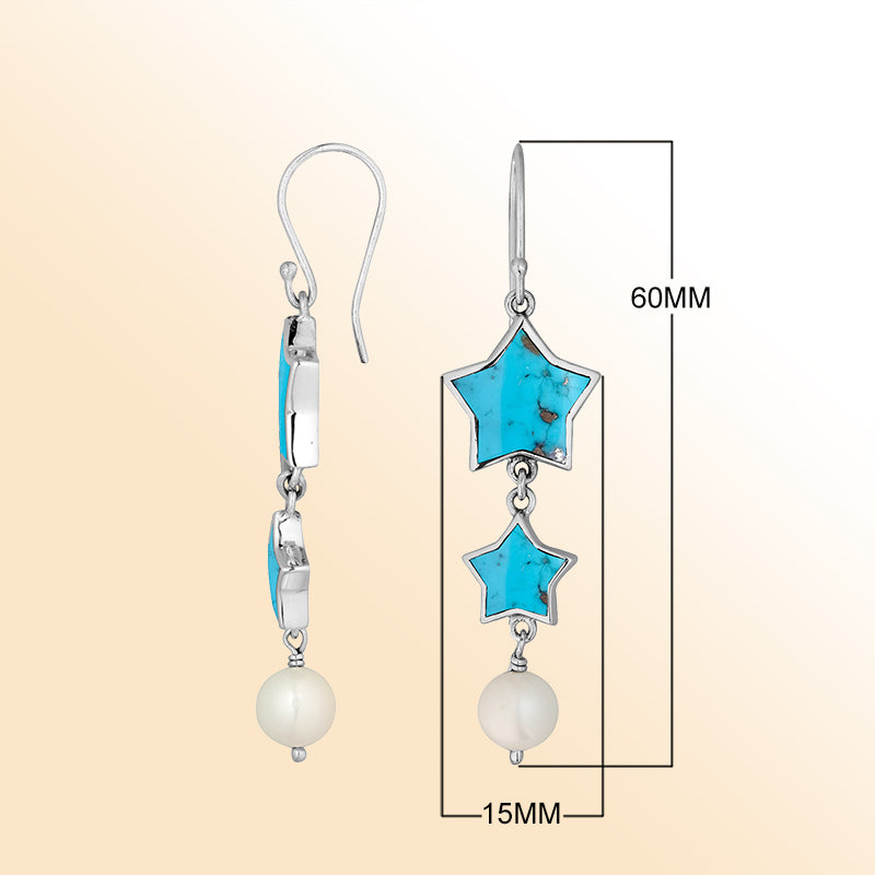 Artistic turquoise star earrings with pearl